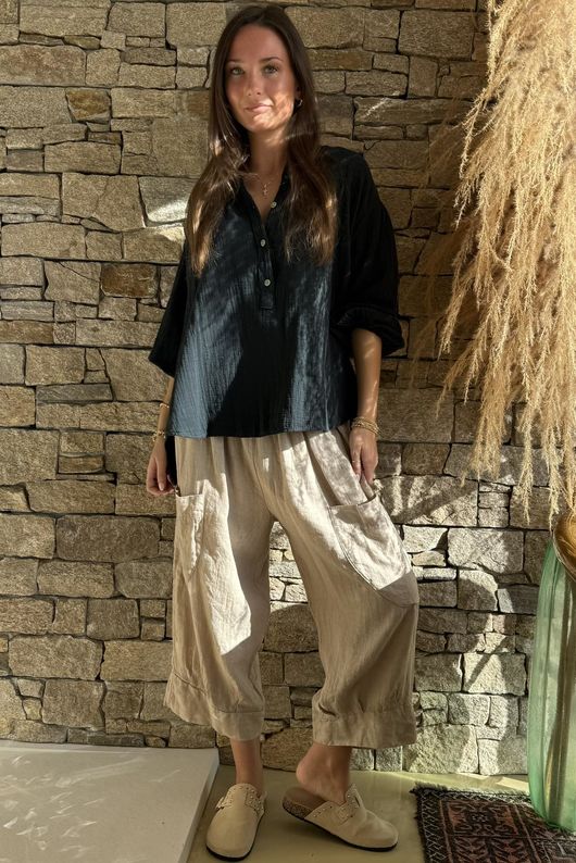 Pure Linen Classic 7/8 Pull On Pant Stone - 